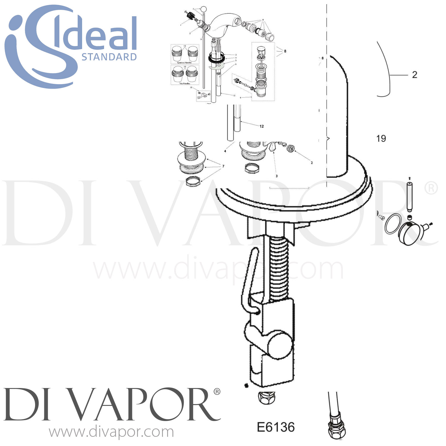 Ideal Standard Waterways Bidet Mixer Tap Spare Parts IDL DV 314